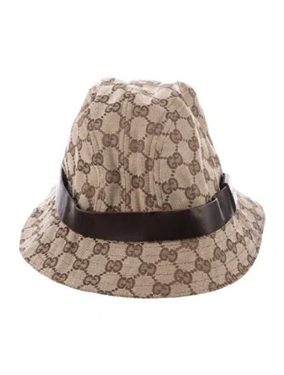 Pre-owned Gucci Gg Logo Canvas Bucket Hat In Neutrals