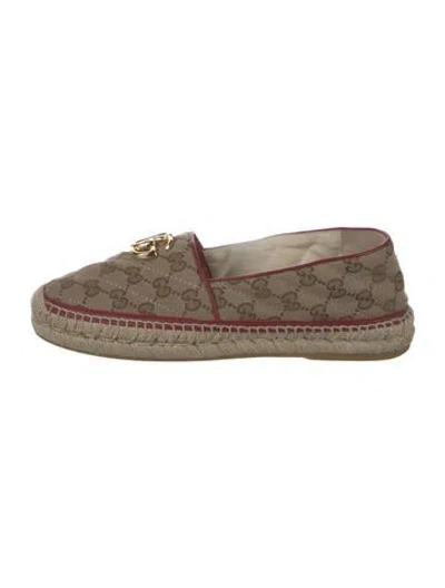 Pre-owned Gucci Gg Logo Canvas Espadrilles In Neutral