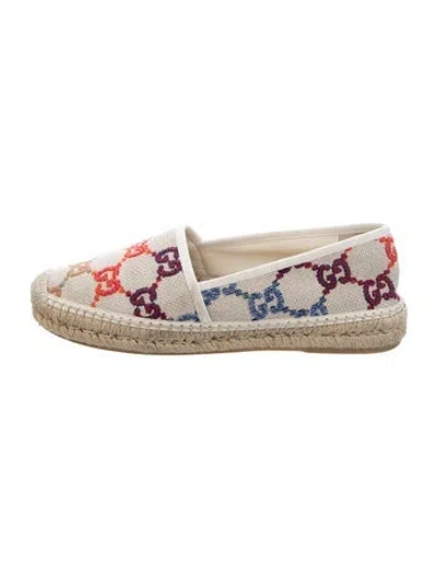 Pre-owned Gucci Gg Logo Canvas Espadrilles In Neutrals