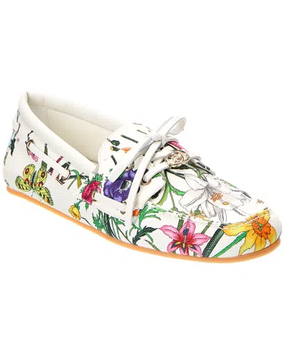 Gucci Gg Logo Canvas Loafer In White