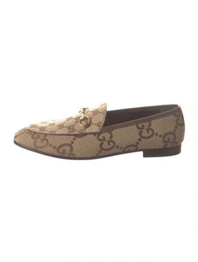 Pre-owned Gucci Gg Logo Canvas Loafers W/ Tags In Neutrals