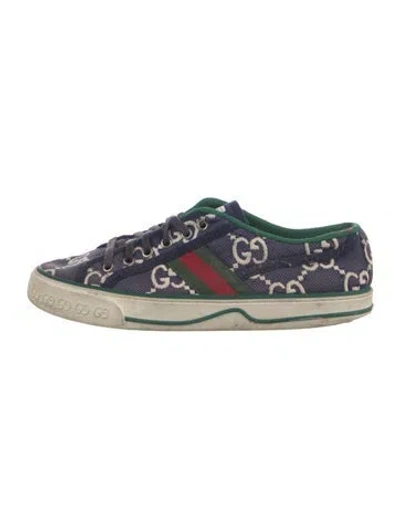 Pre-owned Gucci Gg Logo Canvas Sneakers In Blue