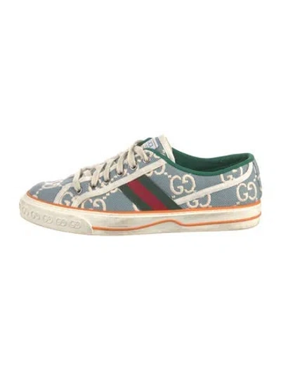 Pre-owned Gucci Gg Logo Canvas Sneakers In Blue