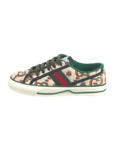 Pre-owned Gucci Gg Logo Canvas Sneakers In Green