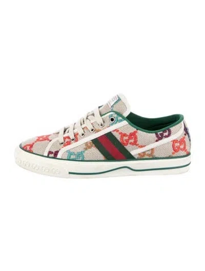Pre-owned Gucci Gg Logo Canvas Sneakers In Neutral
