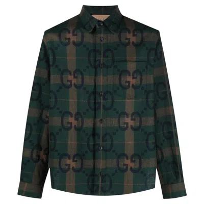 Pre-owned Gucci 'gg' Logo Checked Wool Shirt In Black