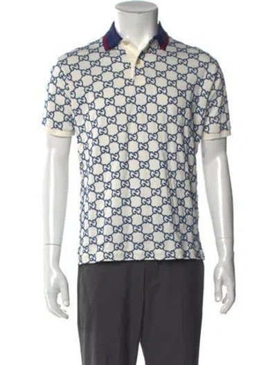 Pre-owned Gucci Gg Logo Collar Polo Shirt In White