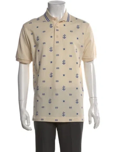 Pre-owned Gucci Gg Logo Crew Neck Polo Shirt In Neutral