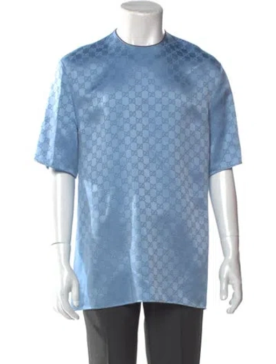 Pre-owned Gucci Gg Logo Crew Neck T-shirt W/ Tags In Blue