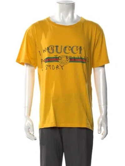 Pre-owned Gucci Gg Logo Crew Neck T-shirt In Yellow