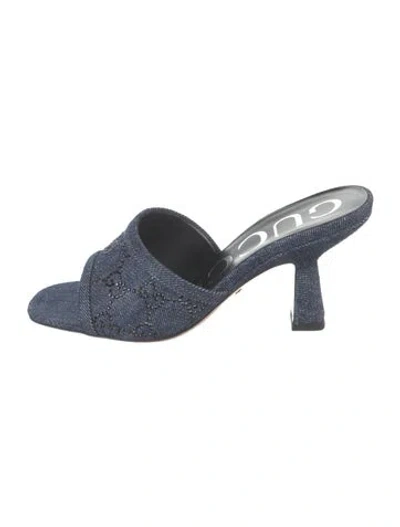 Pre-owned Gucci Gg Logo Denim Mules In Blue