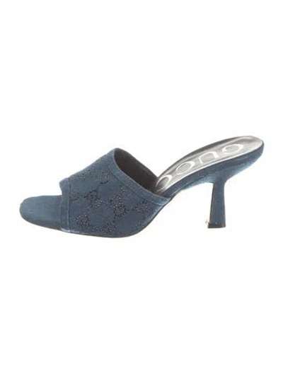 Pre-owned Gucci Gg Logo Denim Slides In Blue