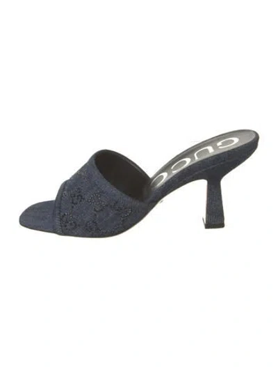Pre-owned Gucci Gg Logo Denim Slides In Blue