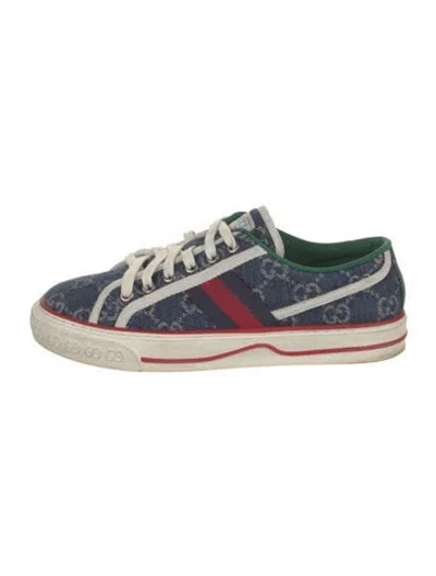 Pre-owned Gucci Gg Logo Denim Sneakers In Blue