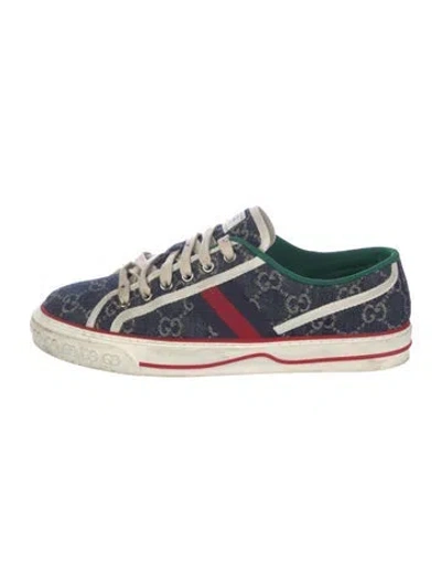 Pre-owned Gucci Gg Logo Denim Sneakers In Blue