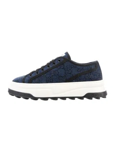 Pre-owned Gucci Gg Logo Denim Sneakers In Blue