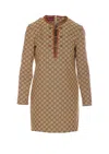 Gucci Gg Mini Dress With Horsebit In Beige