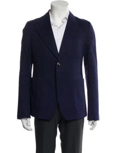 Pre-owned Gucci Gg Logo Embroidered Accent Blazer In Blue