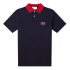 Gucci Gg Logo Embroidered Contrasting Colors Short Sleeve Polo Shirt Navy Blue