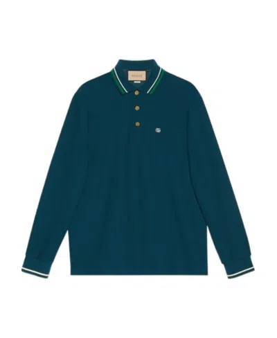Gucci Gg Logo-embroidered Polo Shirt In Blue