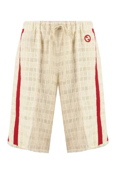 Gucci Gg Logo Embroidered Tweed Shorts In Black