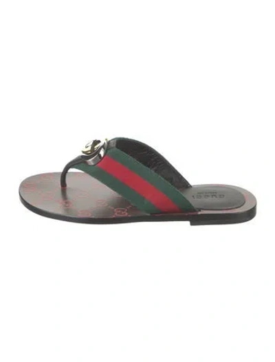 Pre-owned Gucci Gg Logo Flip Flops W/ Tags In Brown/green/red