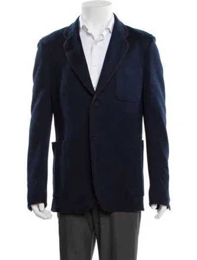 Pre-owned Gucci Gg Logo Grosgrain Trim Blazer In Blue