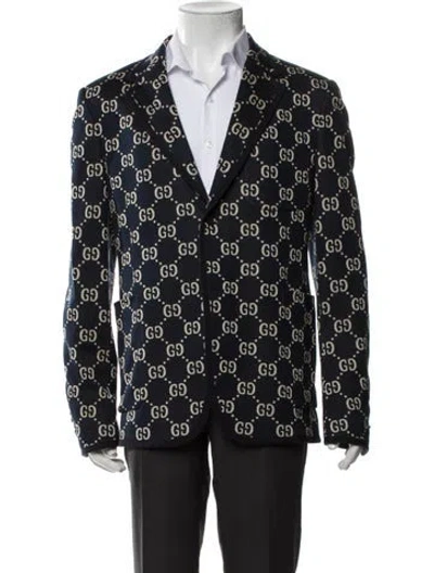 Pre-owned Gucci Gg Logo Grosgrain Trim Sport Coat In Blue