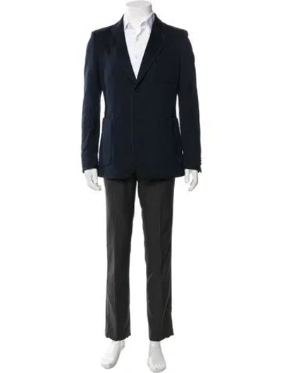 Pre-owned Gucci Gg Logo Grosgrain Trim Sport Coat In Blue
