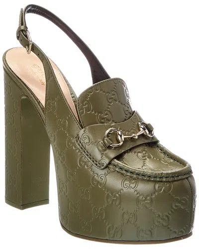 Gucci Gg Logo Horsebit Leather Pump In Green