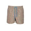 Gucci Men Nylon Swim Trunks With All-over Gg Logo In Brown