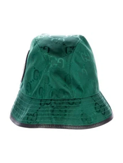 Pre-owned Gucci Gg Logo Jacquard Bucket Hat In Green