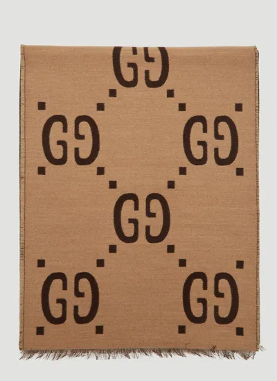 Gucci Gg Logo Jacquard Scarf In Brown