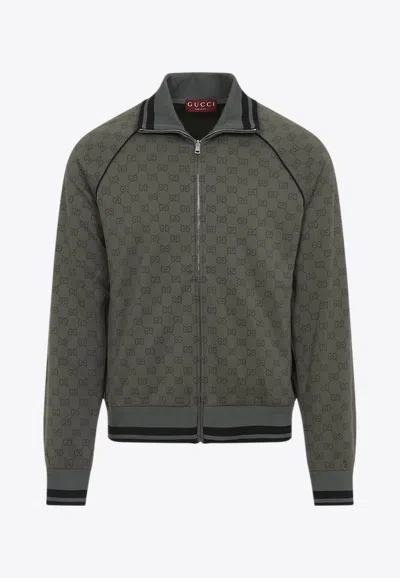 Gucci Full Zip Jacket With Black Piping In Green