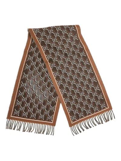 GUCCI GG-LOGO JACQUARD WOOL SCARF