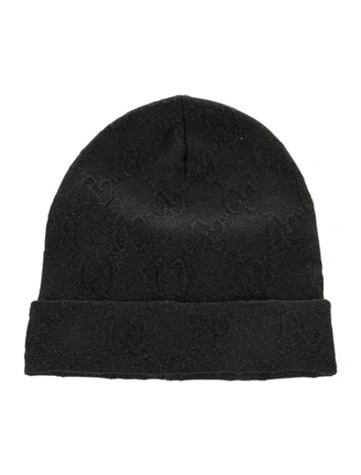 Pre-owned Gucci Gg Logo Knit Beanie In Black