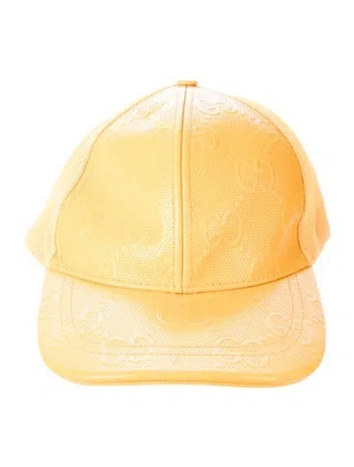 Pre-owned Gucci Gg Logo Leather Baseball Hat In Yellow