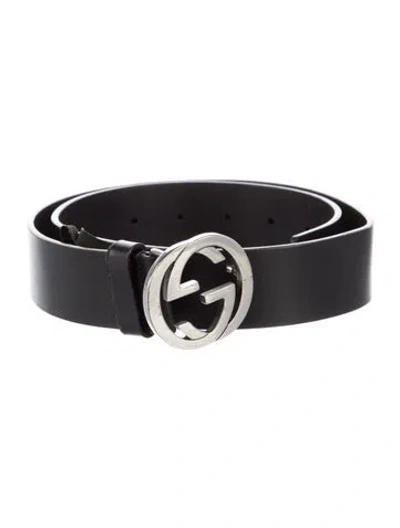 Pre-owned Gucci Gg Logo Leather Belt In Black