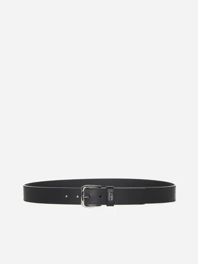 Gucci Gg Logo Leather Belt In Black