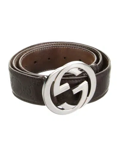 Pre-owned Gucci Gg Logo Leather Belt In Brown