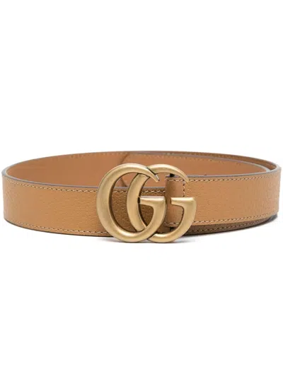Gucci Kids' Gg-logo Leather Belt In Brown