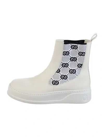 Pre-owned Gucci Gg Logo Leather Boots In White