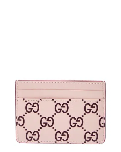 Gucci Gg Logo Leather Card Case In Pink