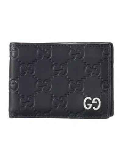 Pre-owned Gucci Gg Logo Leather Card Holder In Black