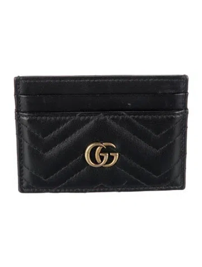 Pre-owned Gucci Gg Logo Leather Card Holder In Black
