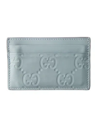 Pre-owned Gucci Gg Logo Leather Card Holder In Blue
