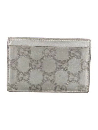 Pre-owned Gucci Gg Logo Leather Card Holder In Grey