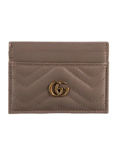 Pre-owned Gucci Gg Logo Leather Card Holder In Neutrals