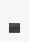 Gucci Leather-trimmed Gg Canvas Card Holder In Black