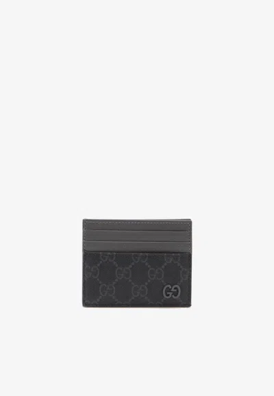 Gucci Gg Logo Leather Cardholder In Black